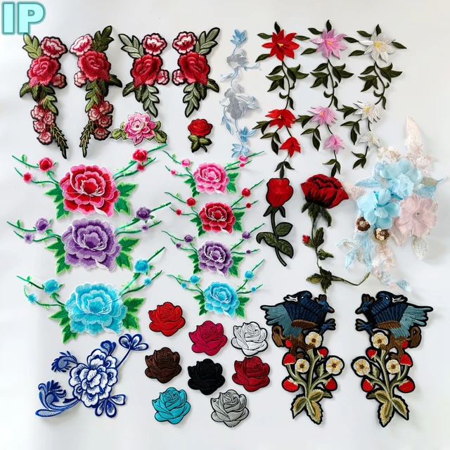 DIY 1 Pair Embroidery Rose Flower Patches Sew On Patch Jeans Pants Applique  Craft - AliExpress