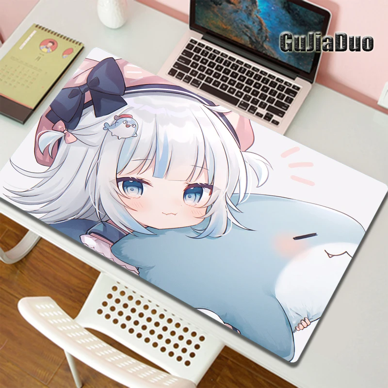 

Gawr Gura 80x40 Cute Comic Mouse Pad Gamer XXL Anti-slip Laptop Play Mat Gaming Room Accessories Kawaii Anime Mousepad Table pad