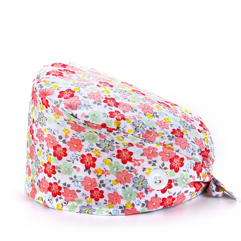  - Printed Unisex Surgicals Hats Adjustable Printing Medical Dentist Beauty Working Cap Cotton Dust Proof Scrub Nursing Accessories
