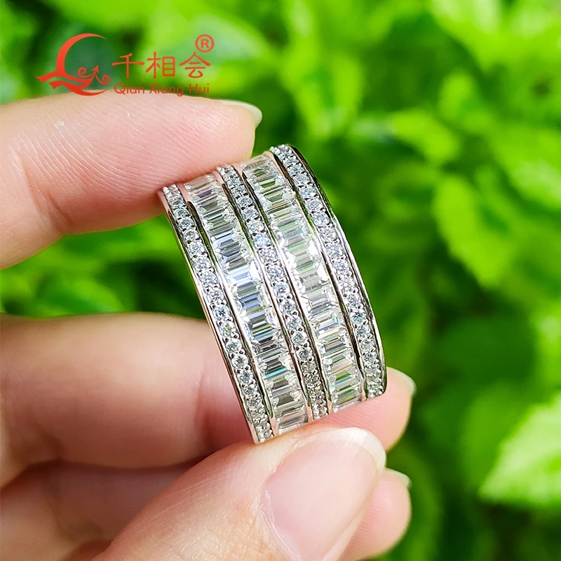 13mm small baguette two rows  Eternity Band  Sterling 925 Silver hip hop Moissanite Ring Men women  Diamonds Male fine Jewelry