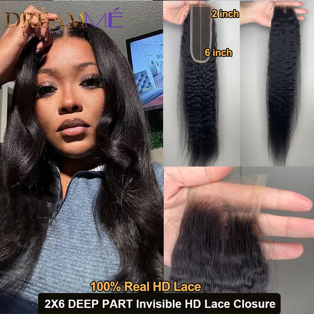 2x6 Kim K Kinky Straight Human Hair HD Lace Closure Only Melt Skins 2x6 Skinlike HD Lace Closure Brazilian Pre Plucked Hairline human hair closure human hair lace product