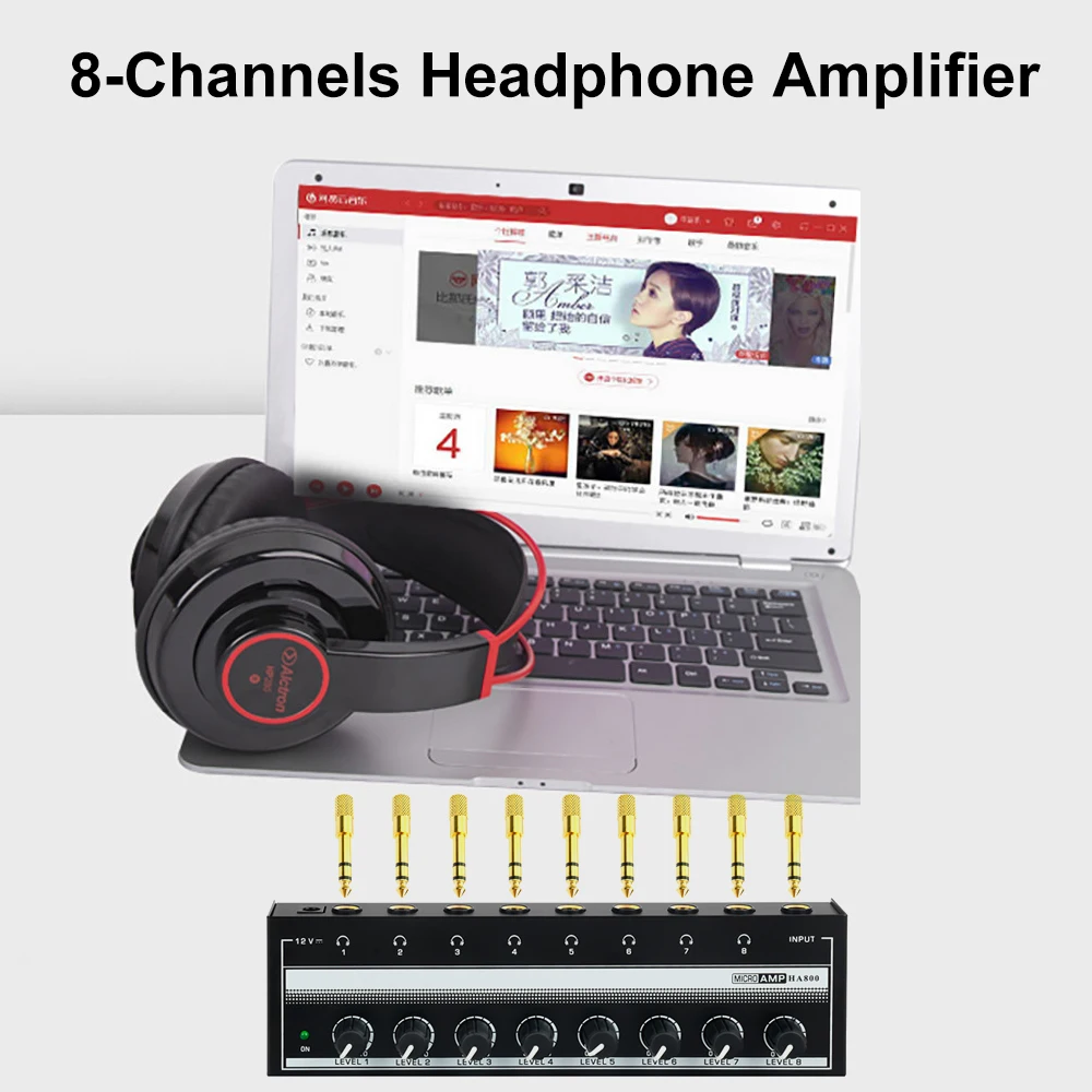 8 Channels Headphone Amplifier Mini Amplifier with Stereo/Mono Switch Profession