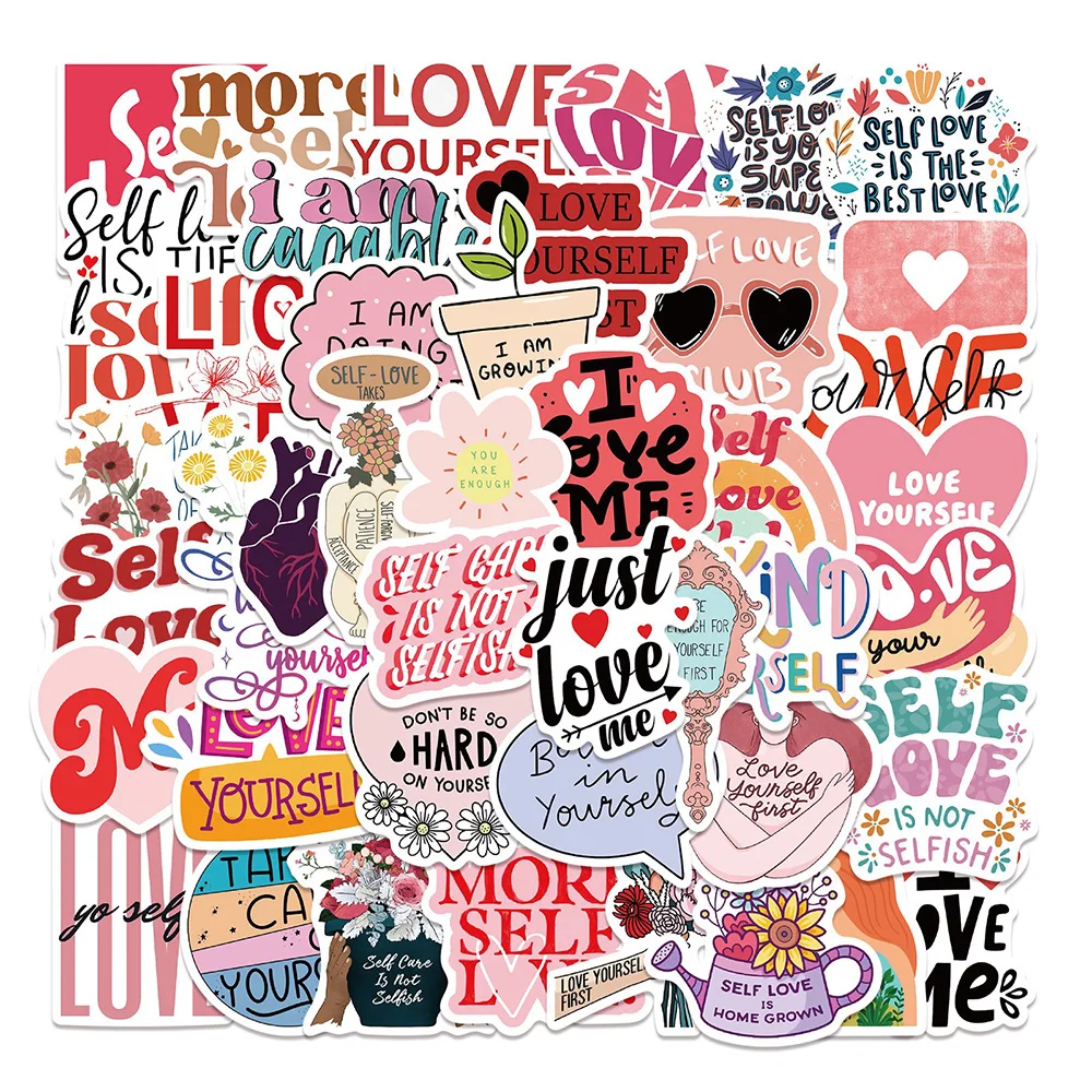 10/30/50PCS Inspirational Self Love Cartoon Stickers DIY Phone Laptop Luggage Skateboard Graffiti Decals Fun for Kid Gift 10 30 50pcs inspirational text positive stickers diy diary phone laptop luggage skateboard graffiti decals fun for kid toys gift