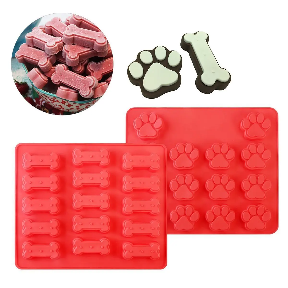 Puppy Paw & Bone Silicone Baking Pan Mold – Non-Stick Ice Tray & Dog Treat Maker