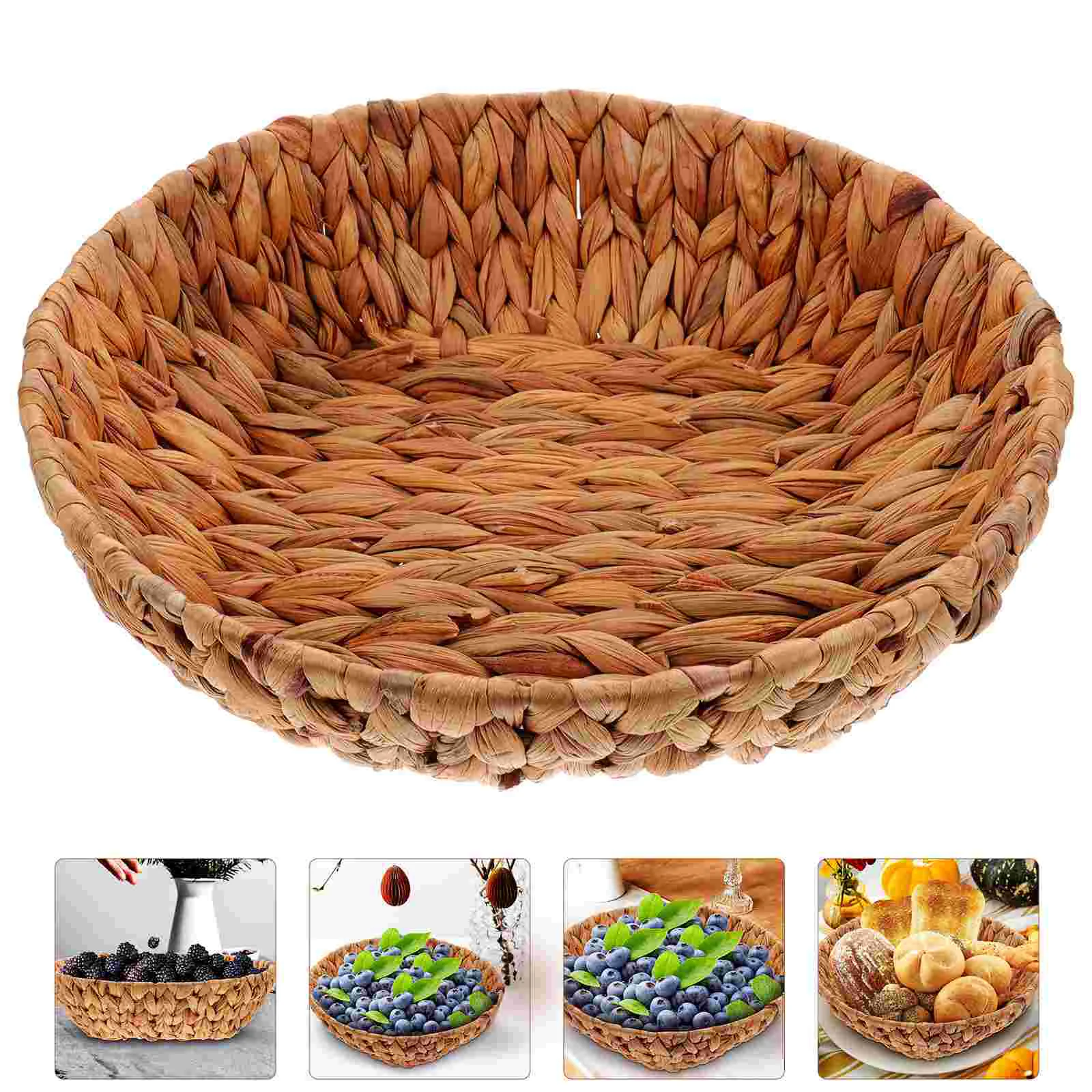 

Zero Round Woven Bread Basket Grass Storage Dried Nut Fruit Organizer Container Vegetables Serving Basket