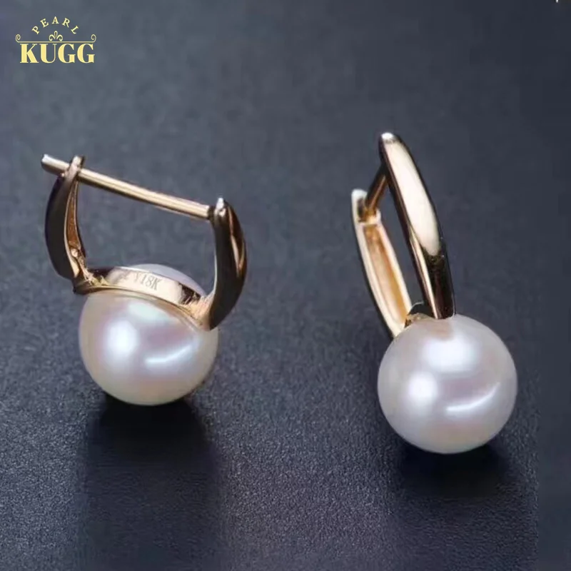 

KUGG PEARL 18K Yellow Gold Earrings 8-8.5mm Natural Freshwater or Seawater Pearl Hoop Earrings for Women Fashion Jewelry