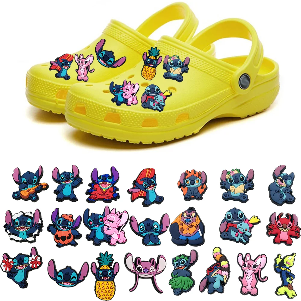 

Cute Disney 1PCS Stitch PVC Shoe Charms DIY Cartoon Blue Sandals Accessories For Clogs Pins Decorate Boys Kids X-mas Party Gifts