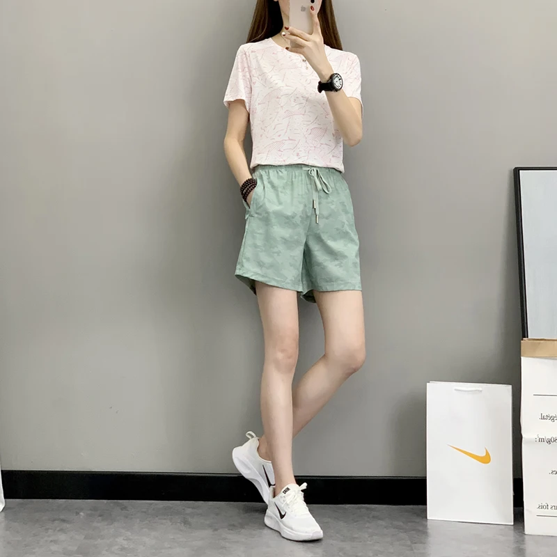 Women's Summer High Waist Solid Pockets Bandage Drawstring Elastic Casual Loose Fashion Shorts Office Lady Vintage Pants