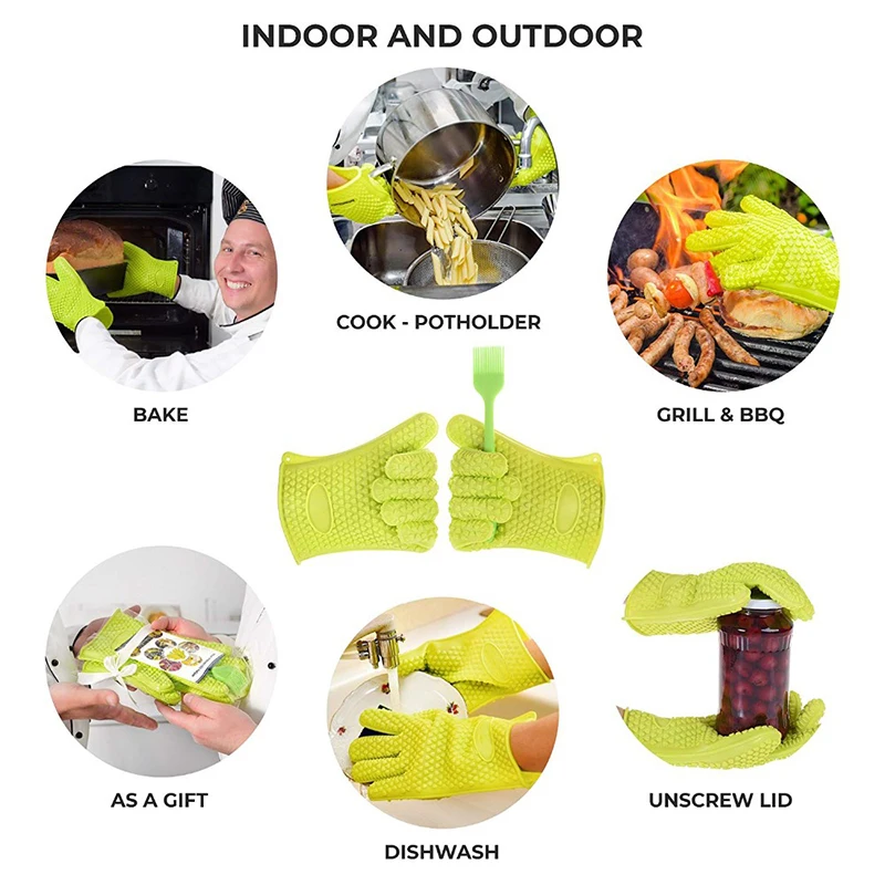 Baking Silicone Microwave Oven Gloves BBQ Grill Gloves Heat Resistant Oven Mitts Kitchen Gadgets