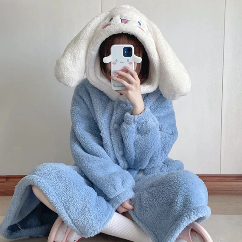 New Women Animal Dog Duck Winter Fleece Nightgown Pyjamas Flannel Bath Robe  Sleepwear Adult Girls Warm Pajamas Home Wear Set - AliExpress