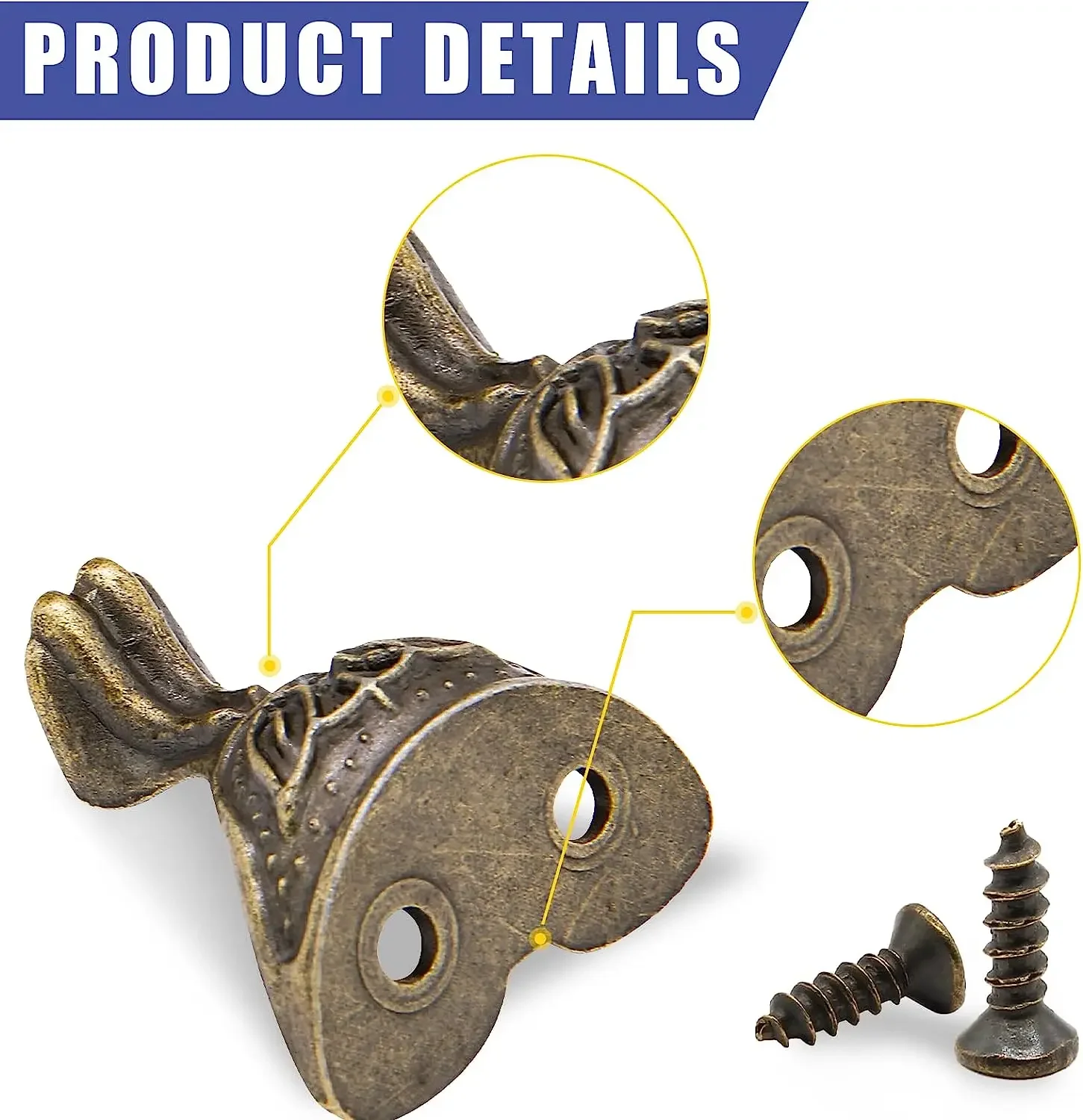 Retro Bronze Box Feet Antique Jewelry Box Legs Jewelry feet Decorative Legs with Screw Metal Support Feet 4Pcs