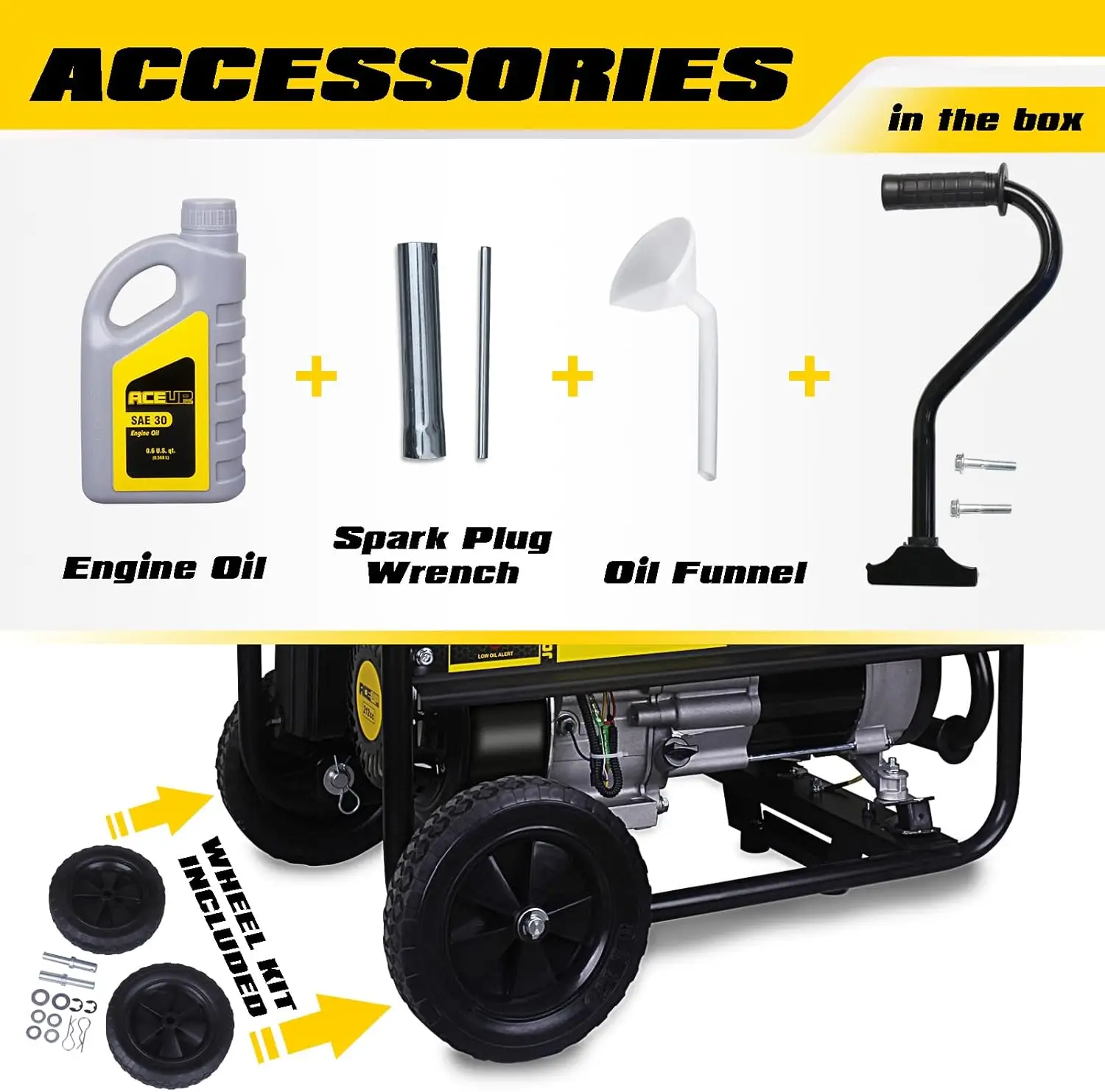 Portable Generator 4350 Watt Gas Powered Equipment with Wheel Kit Oil EPA CARB Compliant tested in the factory to guarantee