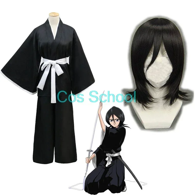 

Cos School Bleach Kuchiki Rukia Cosplay Costume Rukia Kuchiki Wigs and Kimono Uniform Sets Die Pa Bleach Costumes