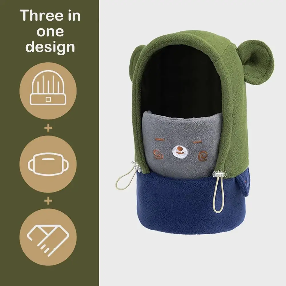 3 in 1 Cute Winter Hats Mask&Scarf Cartoon Balaclava Hat Neck Protection Windproof Cartoon Animal Beanie Hats Cold Weather