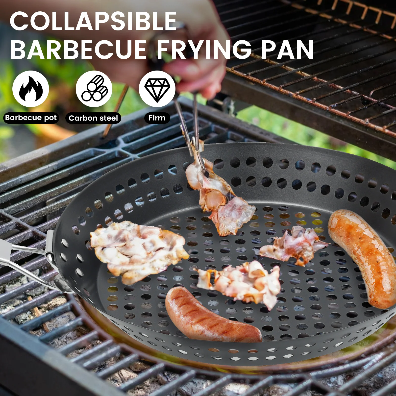 Folding Grill Pan Nonstick Grill Skillet Barbecue Grill Pans With Wooden Handle Heat Resistant Grill Skillet for Home Outdoor