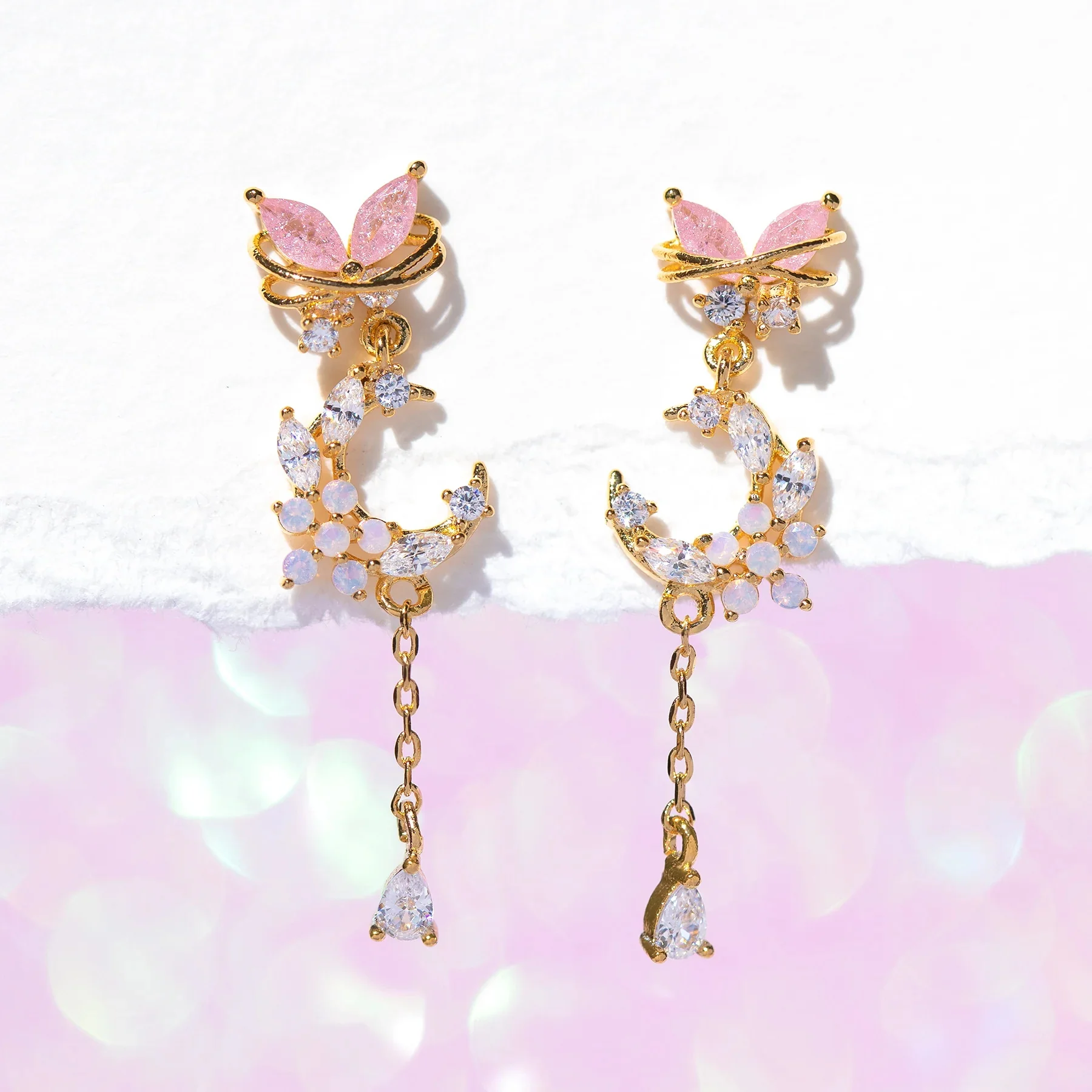 Y2K Squisizircon De La Estrella De La Mariposa De La Luna De La Mariposa Aretes Del Corazon Para Las Mujeres