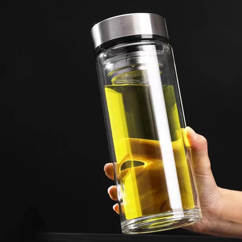 Large Capacity 800-1000 Cups Double-Layer Heat-Resistant Glass ，Outdoor Office Daily Water Cup With Anti-Scald Cup Set Zi