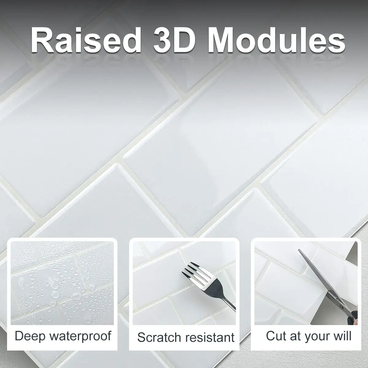 Large 3D Subway Wall Tile Stickers - Peel and Stick Waterproof Vinyl Wallpaper Set (10 Sheets, 12x12 Inch Each)