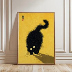Charming Black Cat Poster with Bold Orange Background - Minimalist and Quirky Animal Wall Art - 20x30cm No Frame (TR261064 - 3)