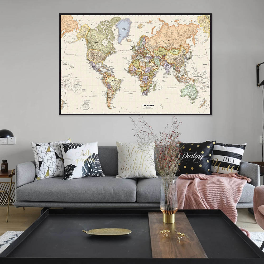 

150*100cm The World Map Retro Non-woven Canvas Painting Wall Art Poster Classroom Decor Office School Supplies