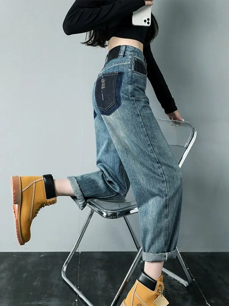 

2023 New High Waist Loose -fitting Baggy Jeans Harem for Women Denim Trousers Casual Solid Color Harlan Pants T56