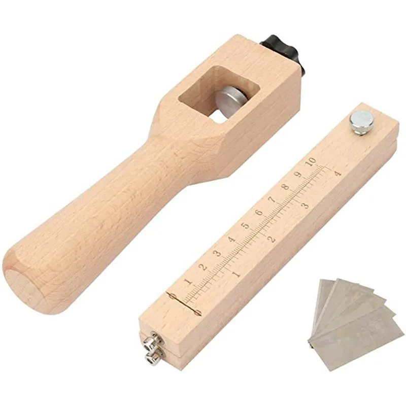 Wooden Leather Strap Cutter leather tool leather working tools craft cutting tool leather cutting tool Adjustable Strip Belt Precise Cutting Tool with 5 Sharp Blades for Leathercraft Handmade DIY Work