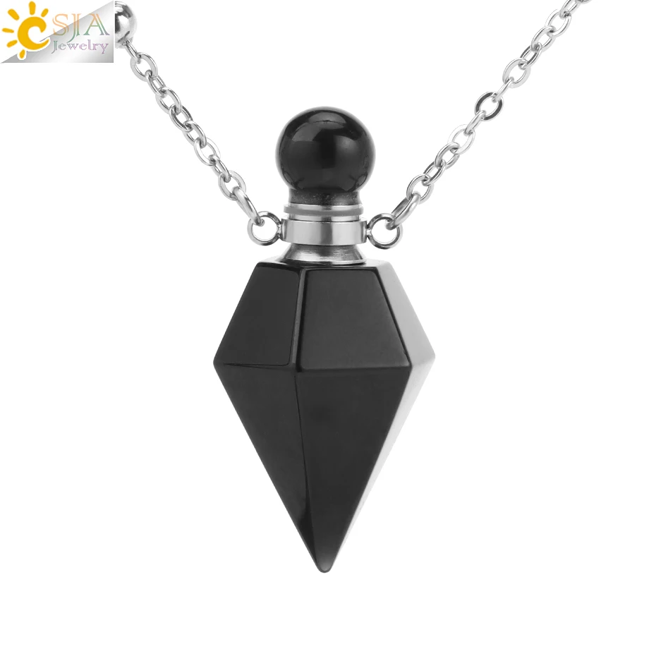 Healing Crystal Necklace with Amethyst Quartz Essential Oil Diffuser Pendant