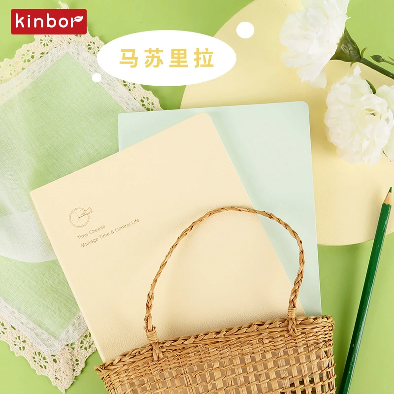 New Kinbor A5 Month Weekly Planner Time Cheese PU Leather Notebook High Quality Notepads Journals INS Noting Books Schedule 6