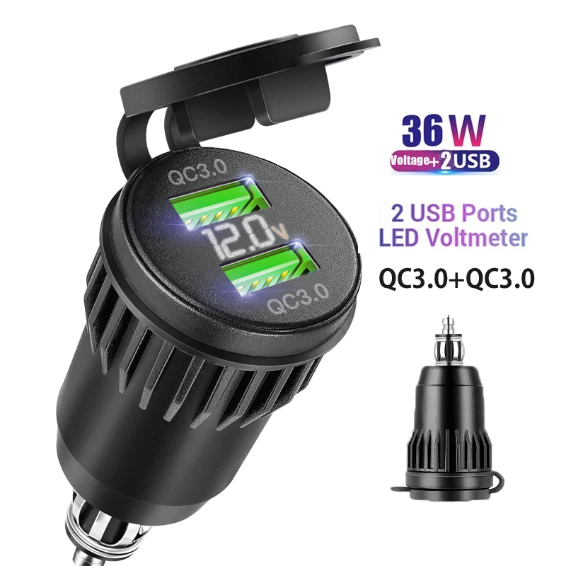 High-Speed Motorcycle USB Charger with Quick Charge Adapter 12V-24V