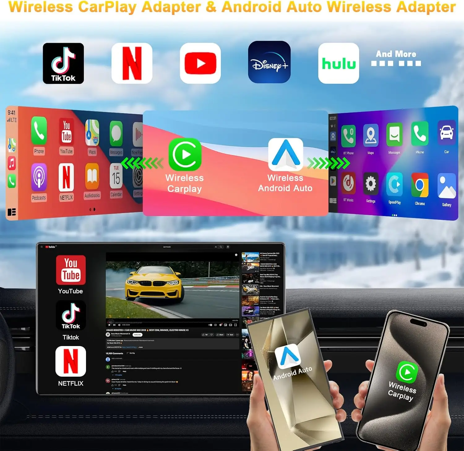 5 in 1 Carplay Ai Box Wireless Android Auto Carplay Adapter 2G+16G Android system Navigation Plug&Play TV BOX For YouTube Netfl