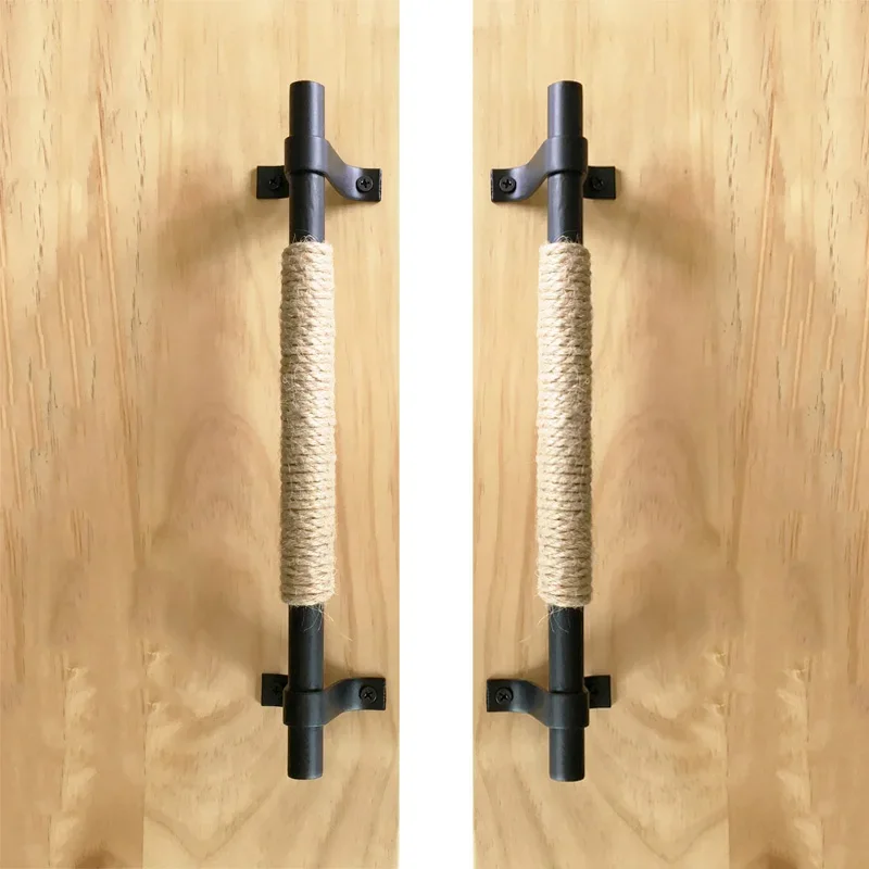 กัญชาเชือกตกแต่งประตูขนาดใหญ่กลม Vintage เหล็กประตูดึง Rustic Gate Handle สไลด์ Barn ฮาร์ดแวร์ลูกบิดและดึง 1