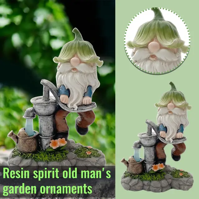 Gyanta Elfs Időskorú Víz Dekoráció Kerti Karakter Szobor Kézműves - Image 2