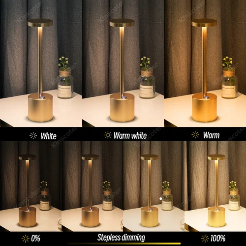 LED 알루미늄 합금 방수 충전식 책상 램프, 터치 밝기 조절 금속 테이블 램프 바 거실 독서 캠핑 라이트 4