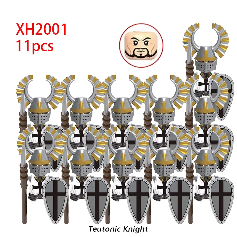 11pcs 중세 고대 무거운 기갑 기사 기사 십자군 군사 Soildiers 무기 모델 빌딩 블록 어린이 장난감
