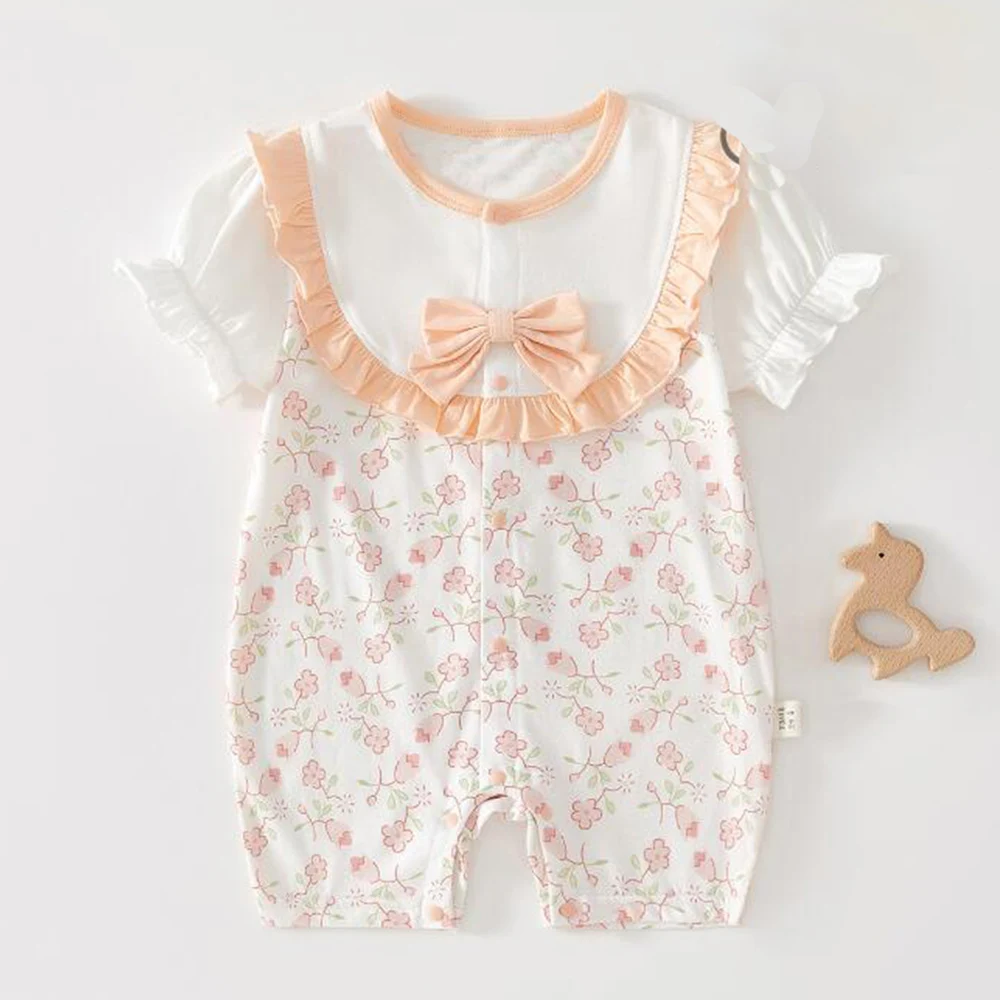 

Baby Girl Summer Jumpsuit 100% Cotton Floral Bow Ruffles Newborn Clothes First Birthday Princess Romper High Quality