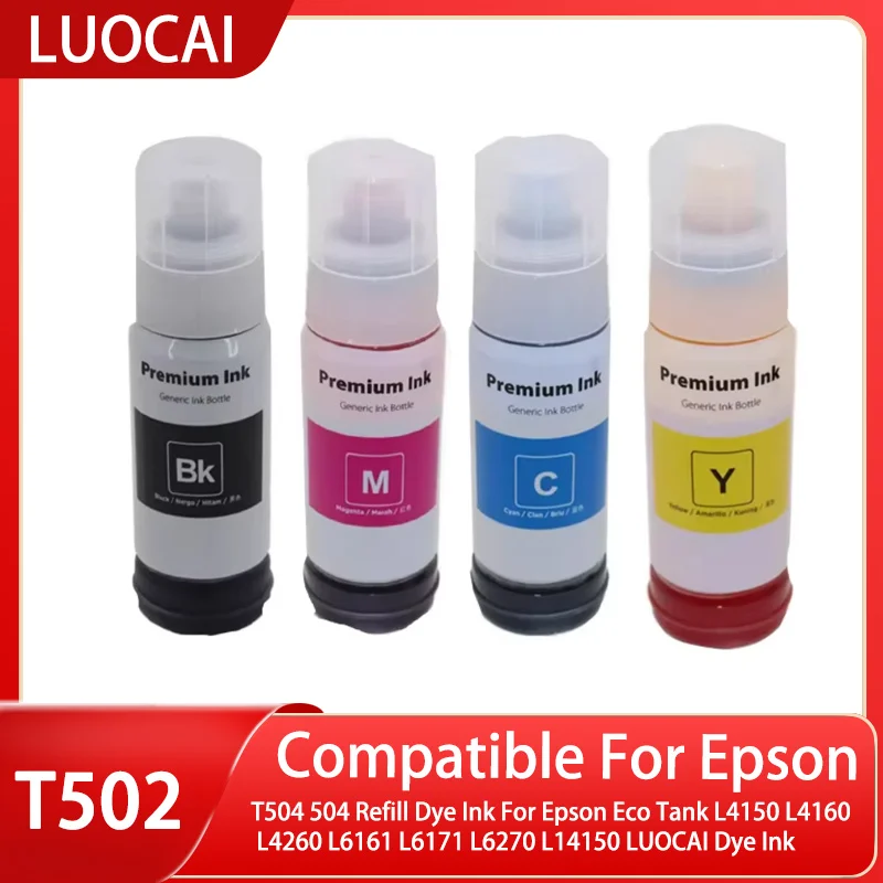 T504 504 Refill Dye Ink For Epson Eco Tank L4150 L4160 L4260 L6161 ...