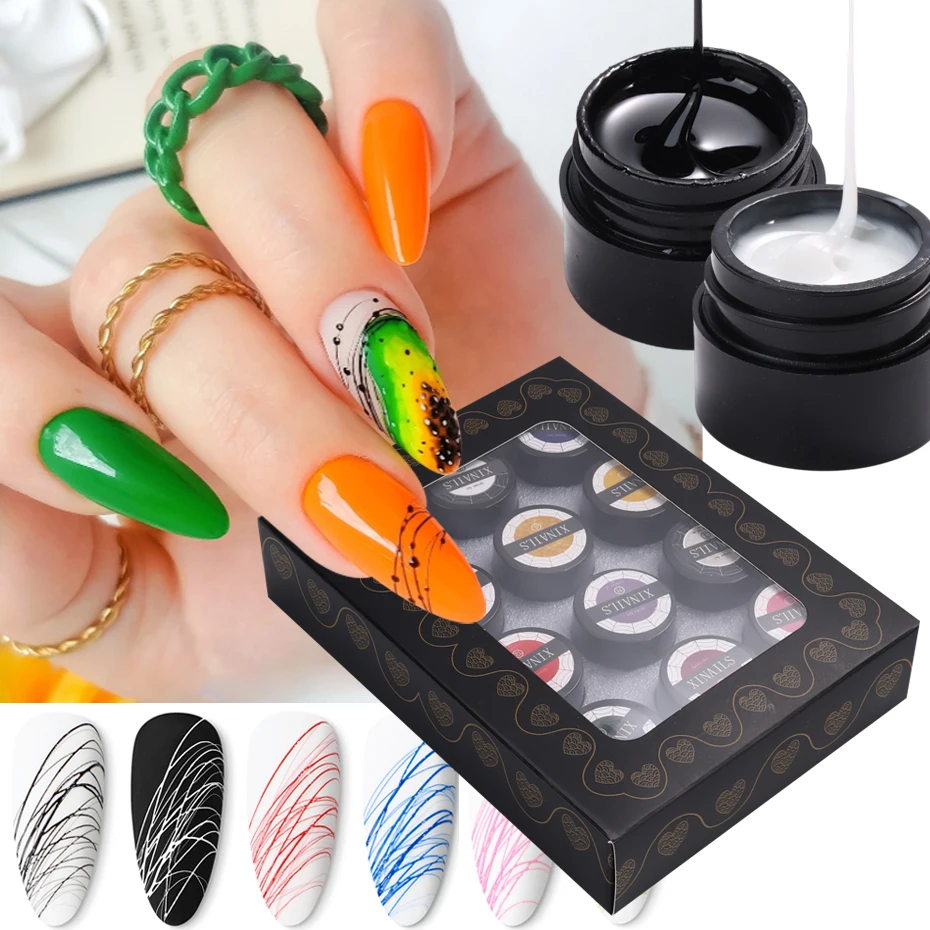 

12pcs Spider Wire Gel Nail Polish 5ml Creative Colorful Drawing Flower Painting Line DIY Nail Art Design Gel Polish Varnish Glue