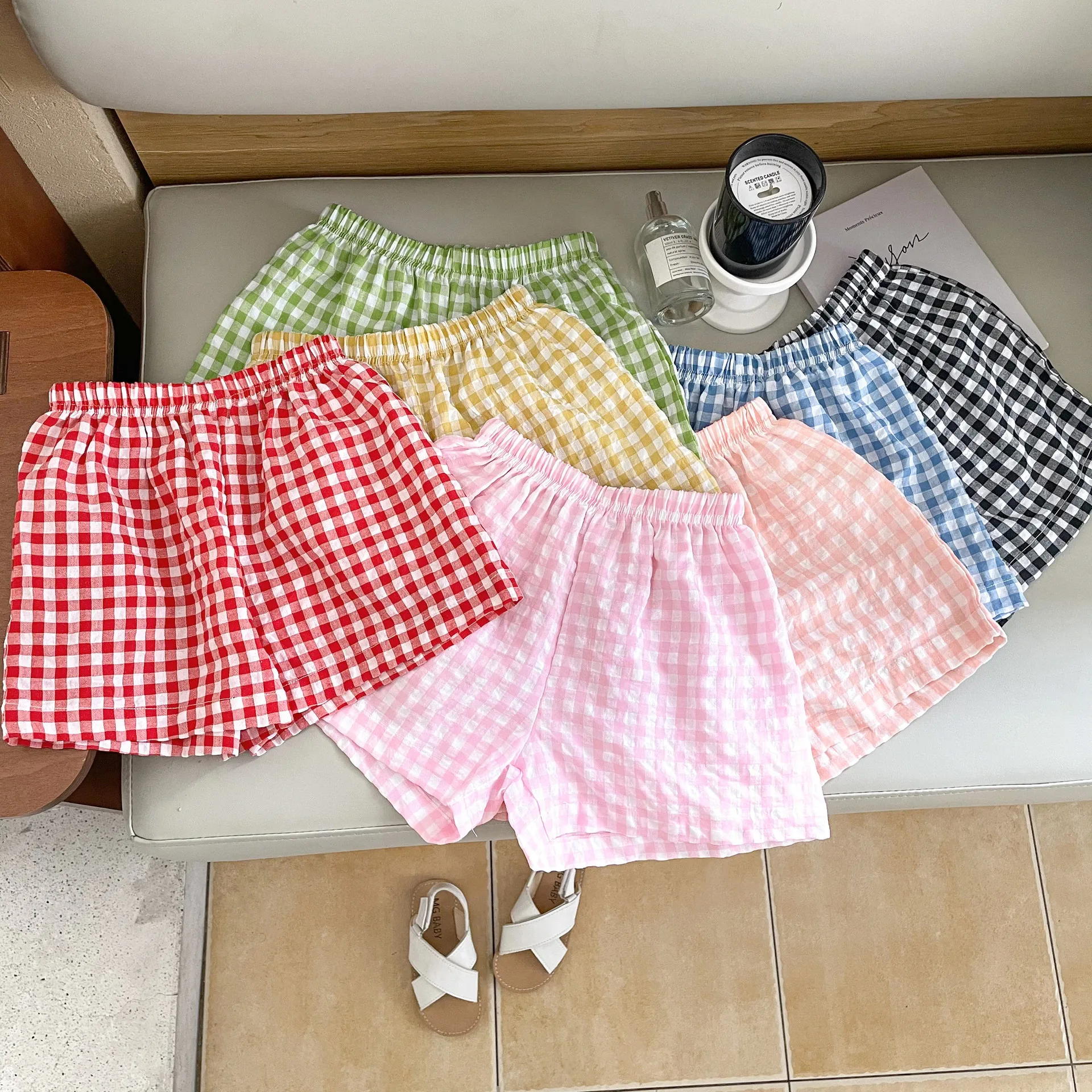 Summer New Kids Girls Plaid Shorts Candy Color Children Loose Casual Shorts Baby Boys Cotton Mosquito Resistant Pants