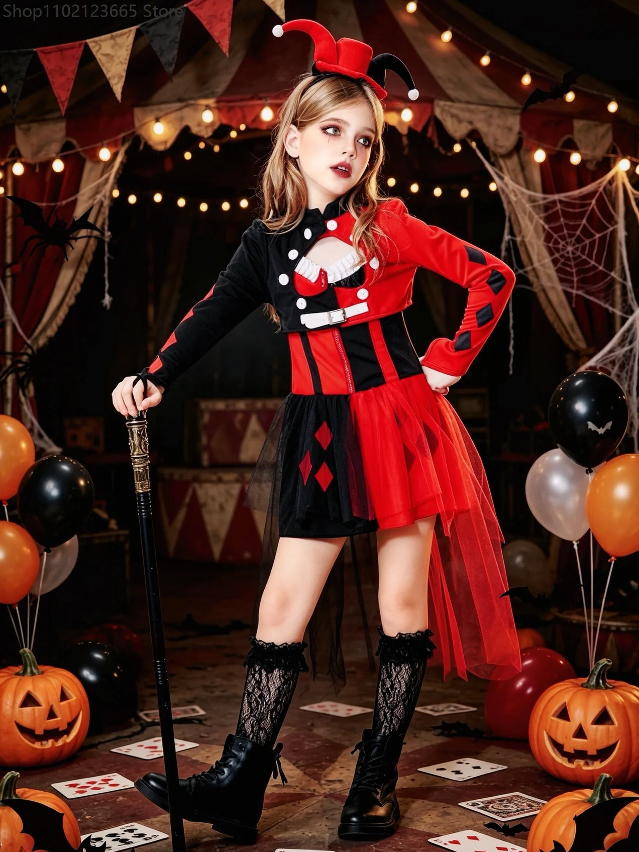 Halloween Cosplay Costumes Horror Clown Dresses Headwear Clothes Sets Carnival Theme Party Circus Carnival Role Playing Outfits