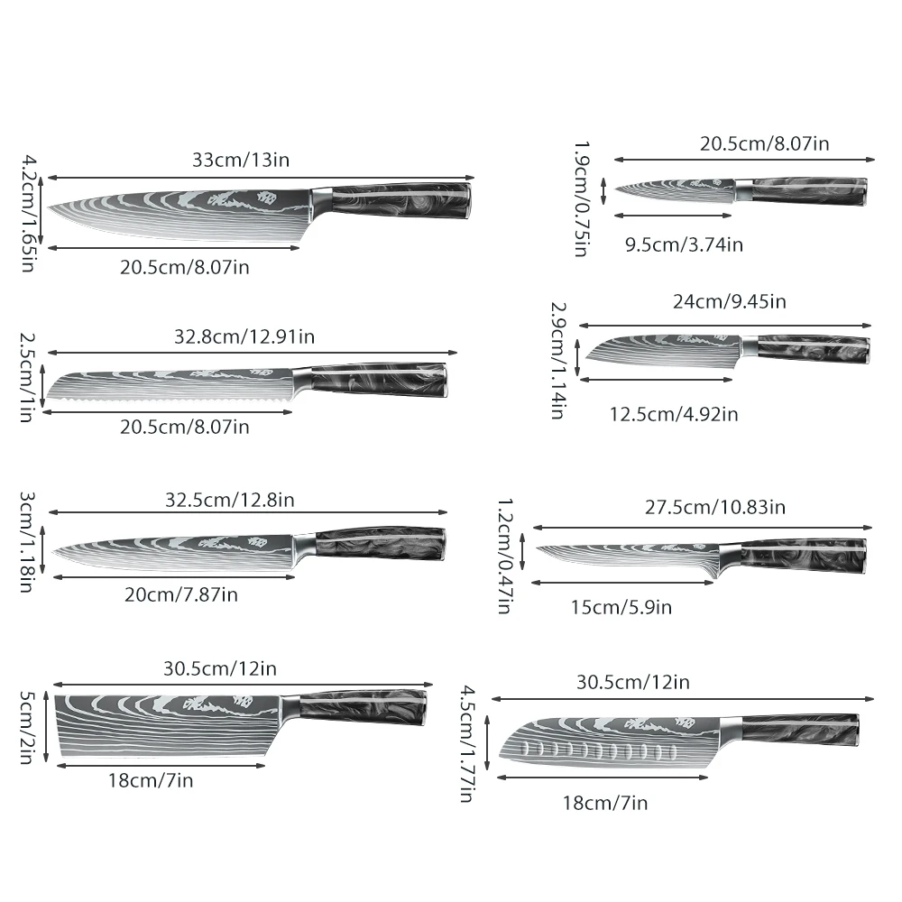 Comprehensive kitchen knife set usage