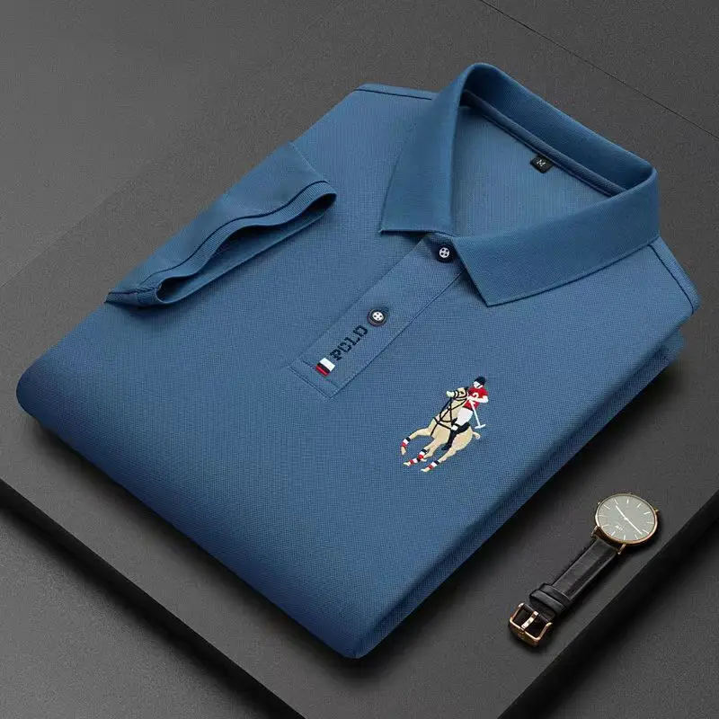 

2023 summer men's short-sleeved T-shirt embroidered lapel large size POLO shirt young solid color top
