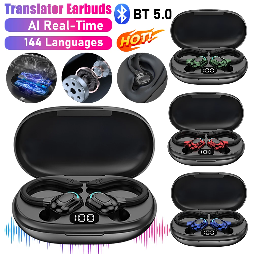 Language Translator Headphones BT 5.0 AI Real-Time Translation Earphone High Accuracy Translator Earbuds for Travel Business