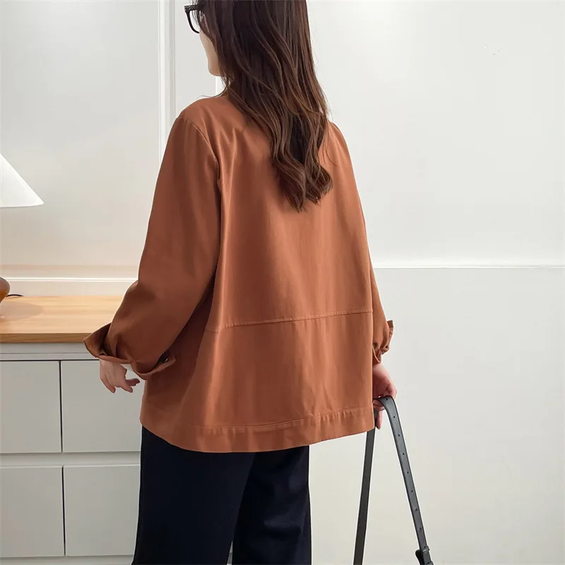 XXXXL Fashion Plus Size Women's Jacket 2025 Autumn New Simple Casual Cardigan O-Neck Long Sleeve Twill Coat 8853