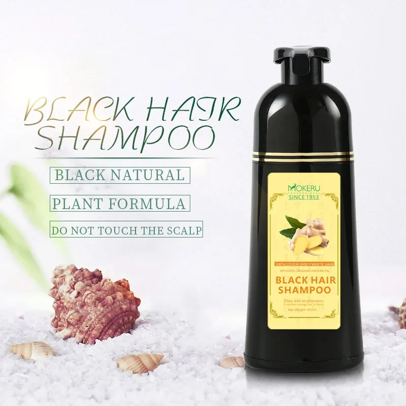 1pc  Ginger shampoo Herbal Non Allergic Natural Fast Blacking Gray Hair Dye Black Shampoo  For White  Coloring 500ml