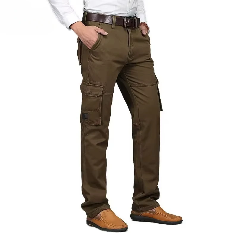 2025 New in Men's Pants Straight Leg Cotton Cargo Trouser Male Stretch Autumn Zipper Multi Pocket Classic Casual Work Wear Army 3