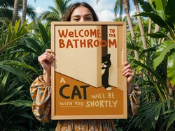 Welcome to the Bathroom - Humorous Cat Art Print, Whimsical Wall Decor, Cat Lover's Home Accent - 20x30cm No Frame (TR12276 - 3)