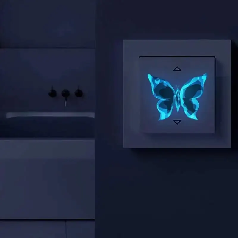 6PC Blue Luminous Small Butterfly Switch Stickers Bedroom Living Room Switch Stickers Decoration 2