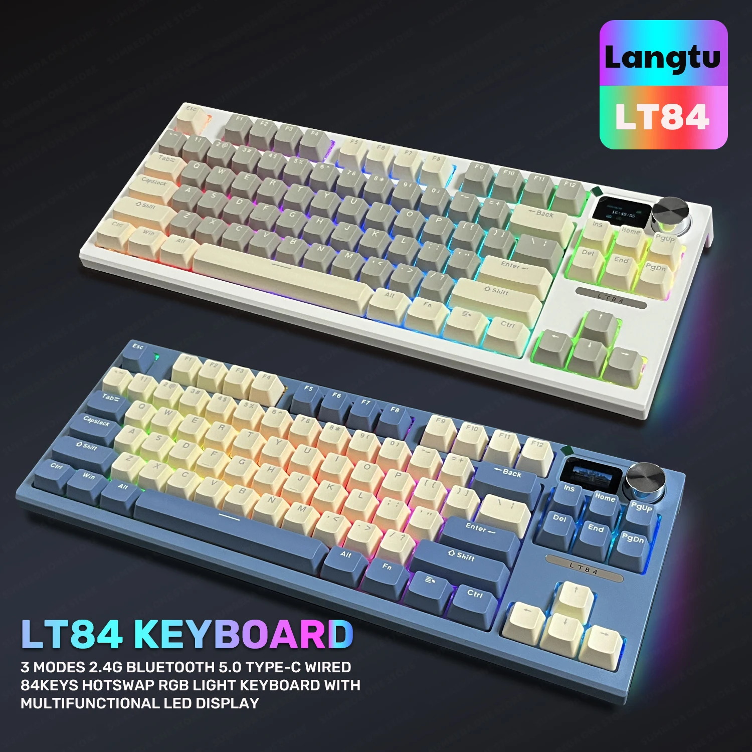 Teclado Mecânico para Jogos 84 Teclas 2.4gbluetooth Completo sem Impacto Rgb Retroiluminado sem Fio com Fio Hot Swap Gamers Teclado K500 Teclado Musicalmachine K500 Langtu-lt84