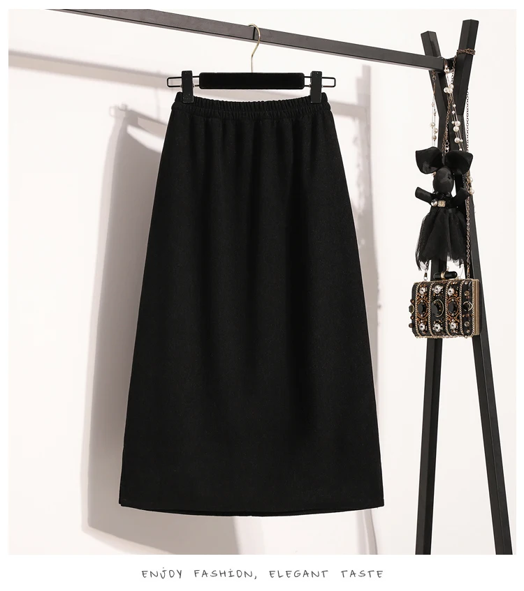 2026 herbst Plus Größe Rock Frauen Hohe Elastische Taille Große Größe Rock Koreanischen Stil Elegante Braun Casual Schlitz Bleistift Röcke – Detail 14