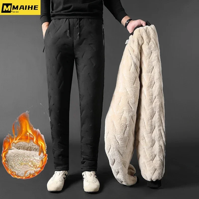 

2023 Men's Winter Pants Thick Warm Sweats Thermal Lined Jogger Fleece Pants Big Trouser Male Plus Size Zip Pocket Work 6XL black